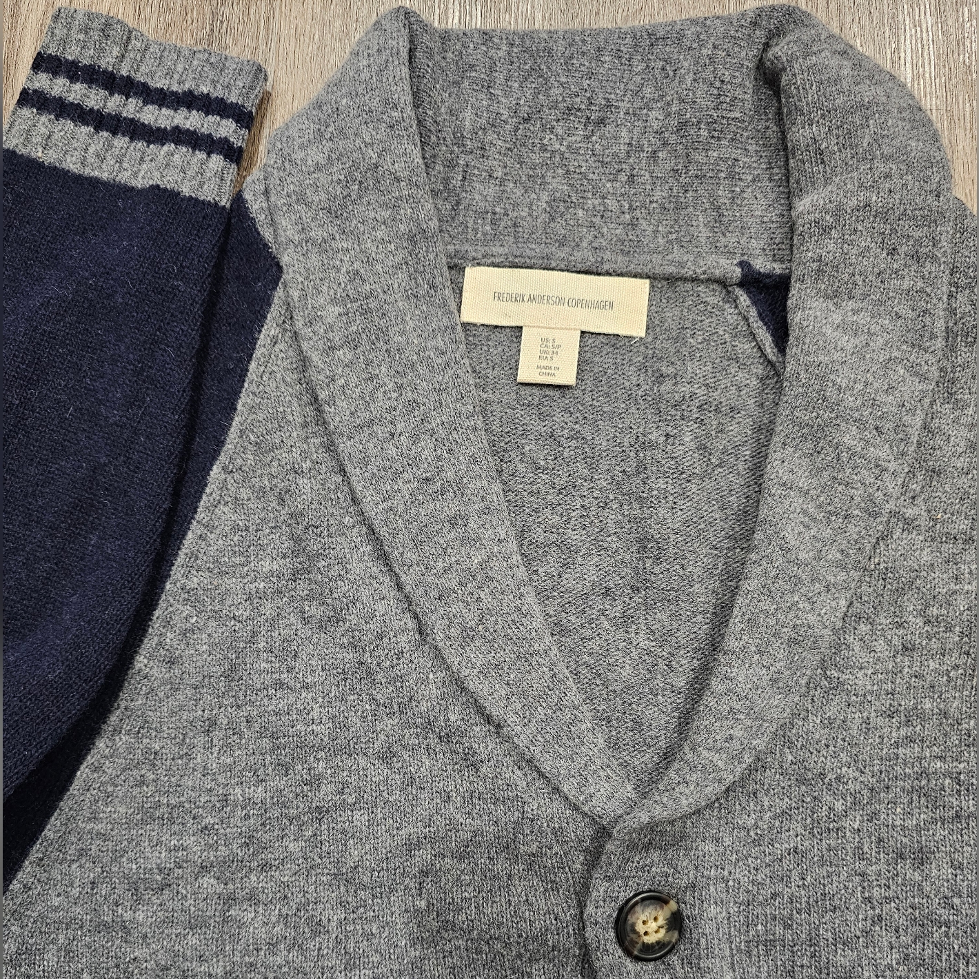 Men's Lamb's Wool Cardigan Sweater Sz S Gray Blue, Button Down Frederik Anderson